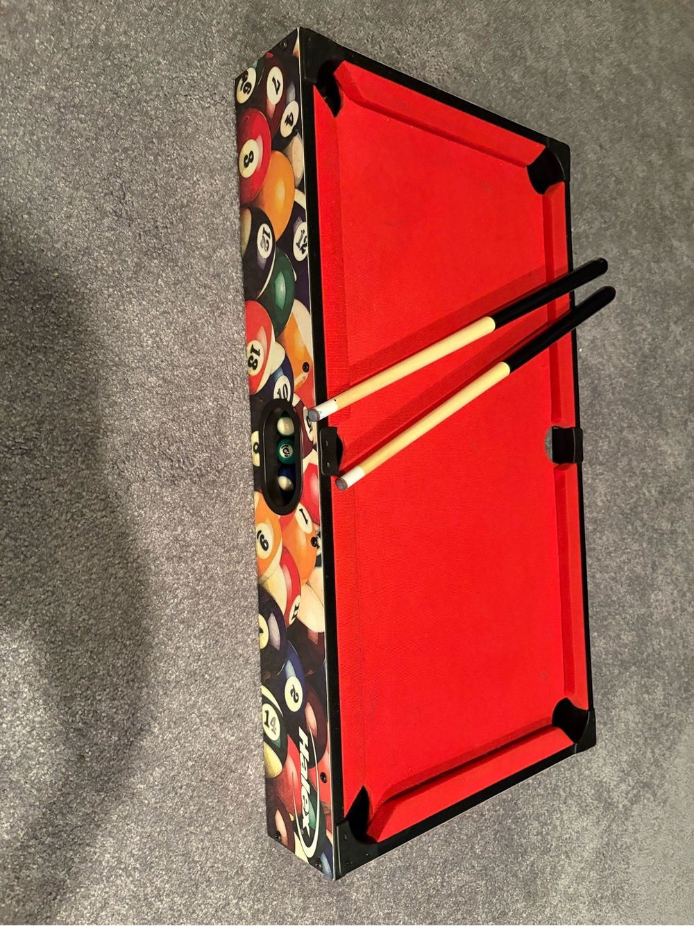 Children's Mini Pool Table Game with Bright Red Play Surface